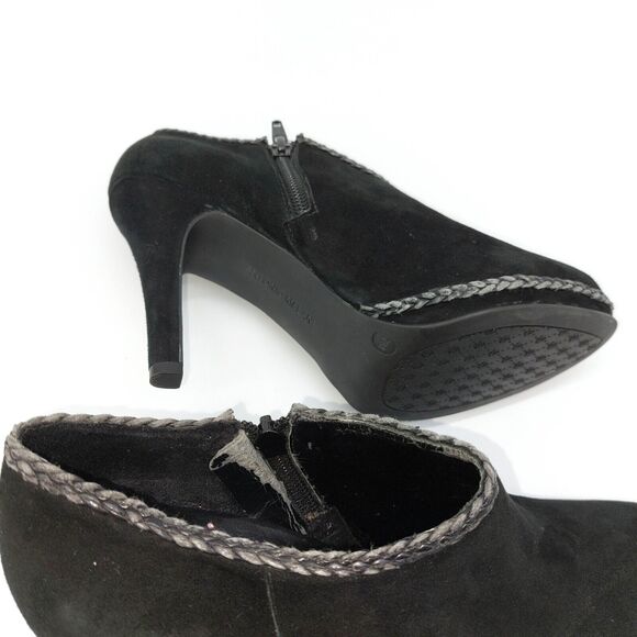 Antonio Melani Ankle Booties Sz 7M Black Heels Dante Suede Braided Trim Detail - Picture 11 of 12